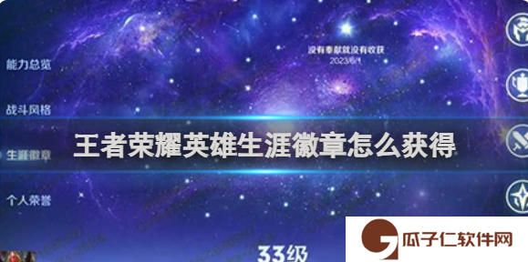 王者荣耀英雄生涯徽章获得方法